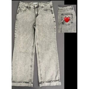 Ashley Mason Jeans Womens 7/28 Gray Acid Washed Wide Baggy Leg High Rise